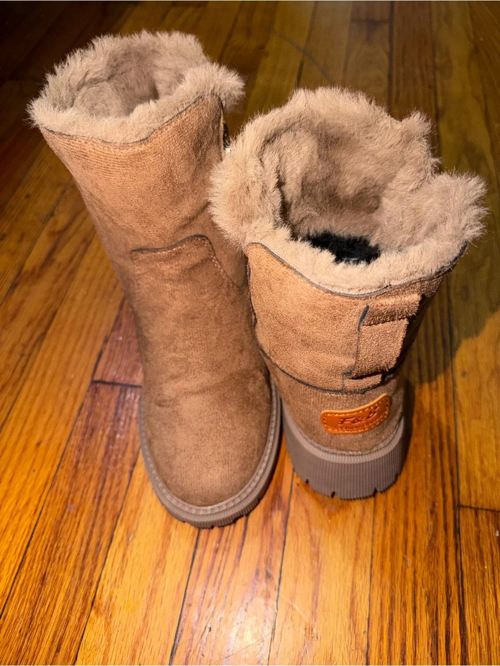 Women Tan Faux-Suede Winter Boots with Plush Lining